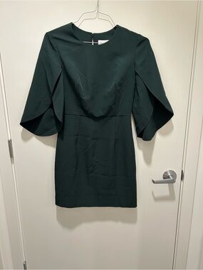 MILLY Dark Green Cape Sleeve Sheath Cocktail Dress